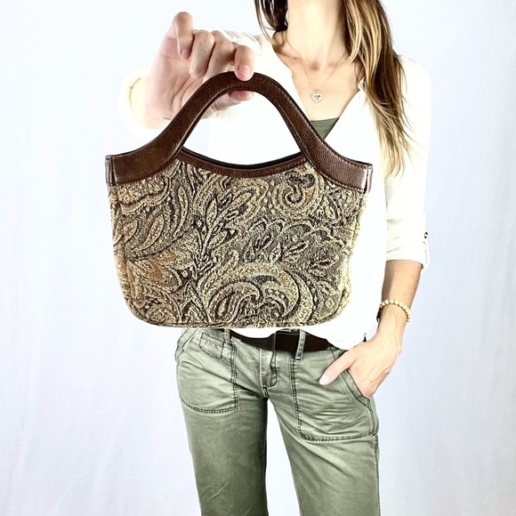 FOREVER by FOSSIL |👜 Beige Gold Beaded Jacquard Textured Carpet Purse Handbag - Picture 9 of 9